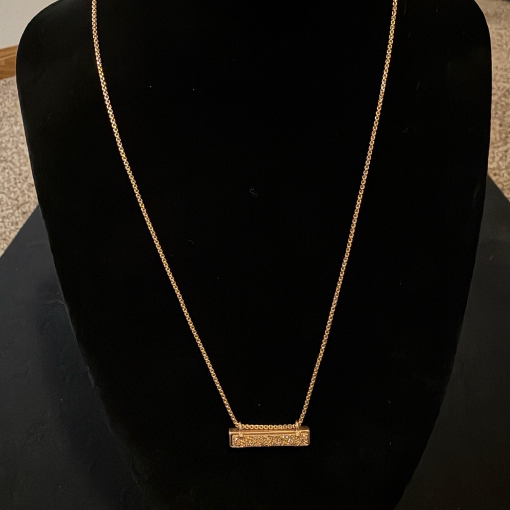 Kendra Scott Rose Gold Tone Bar Pendant Necklace with Crystal Accents